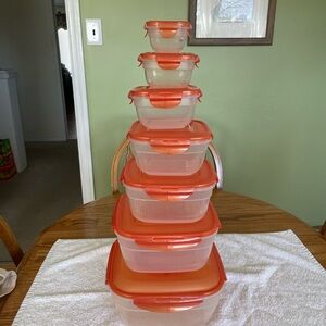 Lock n Lock Orange Plastic Food Storage Container 7 Piece Nesting Set